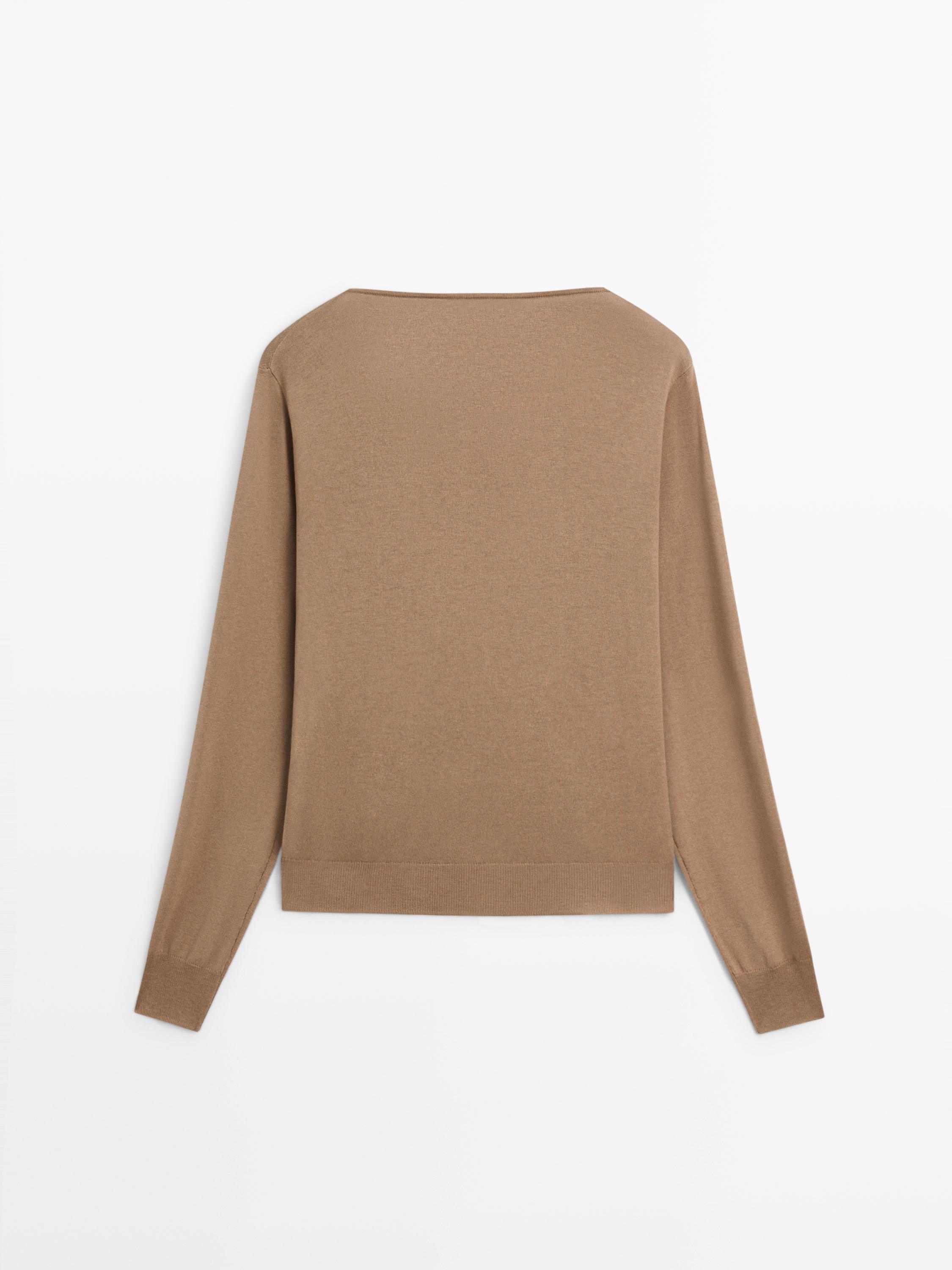 Pull en maille de coton à col drapé